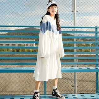 Two-tone Midi A-line Hoodie Dress