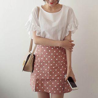 Short-sleeve Frill-trim Loose-fit Top