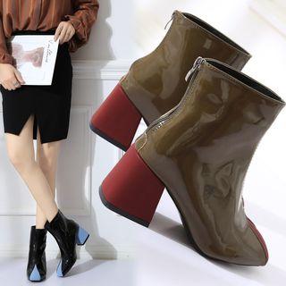 Chunky-heel Patent Panel Square-toe Short Boots