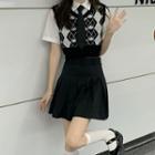 Argyle Sweater Vest / Short-sleeve Shirt / Pleated Skirt