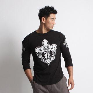3/4-sleeve Crest Print T-shirt
