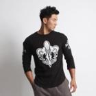3/4-sleeve Crest Print T-shirt