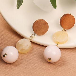Wooden Disc Resin Bead Dangle Earring