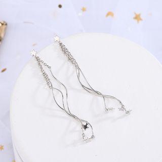 925 Sterling Silver Star Swirl Fringed Earring Es879 - 1 Pair - One Size