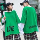 Couple Matching Mock Two-piece Lettering Long-sleeve T-shirt / Plaid Pants