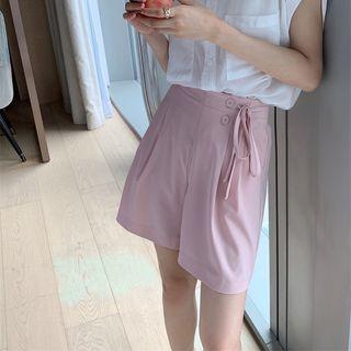 High Waist Tie-strap Wide Leg Shorts