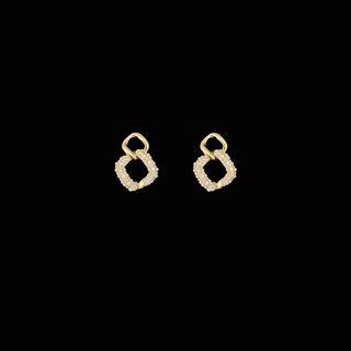 Rhinestone Faux Pearl Square Dangle Earring 1 Pair - Earring - Gold - One Size