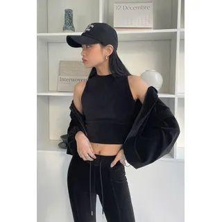 Corduroy Set: Cropped Zip-up Hoodie + Halter Top