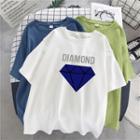 Diamond Print Elbow-sleeve T-shirt