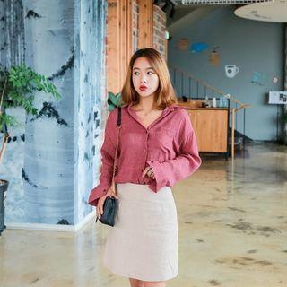 Long-sleeve Pocket-front Crinkled Shirt