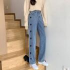 Heart Print High Waist Straight-leg Jeans