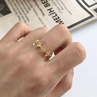 925 Sterling Silver Rhinestone Star Open Ring K544 - Gold - One Size