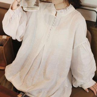 Balloon-sleeve Blouse Light Beige - One Size