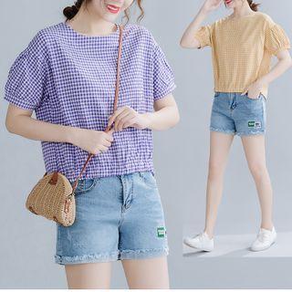 Plaid Asymmetrical Short-sleeve T Shirt