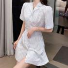 Short-sleeve Striped Cutout Mini Shirtdress