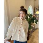 Long-sleeve Collared Blouse Almond - One Size
