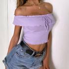 Off Shoulder Ruffled-trim Tie-front Cropped Top