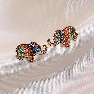 Rhinestone Elephant Stud Earring 1 Pair - Silver Needle - Stud Earrings - One Size