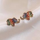 Rhinestone Elephant Stud Earring 1 Pair - Silver Needle - Stud Earrings - One Size