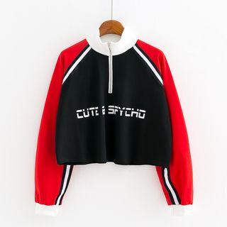 Mock-neck Cropped Letter Sweatshirt