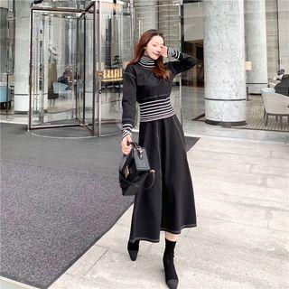 Turtleneck Long-sleeve Top / Midi A-line Skirt
