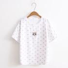Cat Embroidered Polka Dot Short-sleeve T-shirt