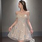 Butterfly Sequined Mesh Mini A-line Dress