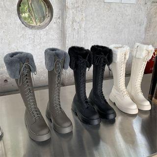 Lace-up Fluffy Trim Platform Tall Boots