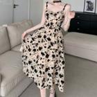 Set: Spaghetti Strap Floral A-line Midi Dress + Choker