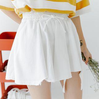 Drawstring Waist Ripped Culottes White - One Size