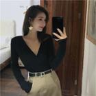 Surplice Wrap Long-sleeve Top