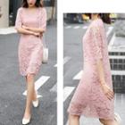 Lace Elbow-sleeve Mini Dress