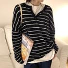 Henley Striped Knit Top Stripes - Black & White - One Size