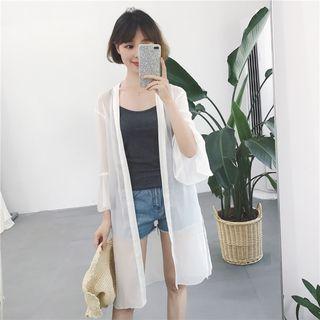 3/4-sleeve Ruffle Long Chiffon Top