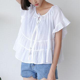 Shirred Bell-sleeve Top