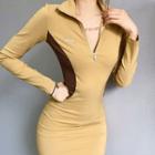 Long-sleeve Half-zip Polo Sheath Dress