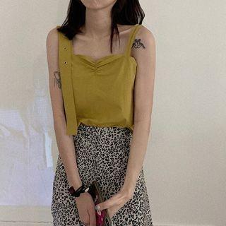 Plain Camisole / Leopard Print Mini Straight-fit Skirt