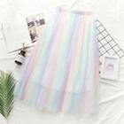 Mesh Midi A-line Skirt Rainbow - One Size