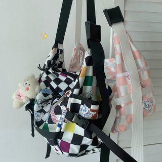 Checkered Bear Print Crossbody Bag / Bag Charm / Set
