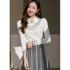 Collared Piped-frilled Knit Top