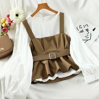 Set: Plain Blouse + Tie-waist Camisole