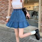 Denim Ruffle-trim Mini Skirt Blue - One Size