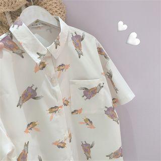 Fox Print Short-sleeve Shirt Beige - One Size