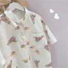 Fox Print Short-sleeve Shirt Beige - One Size