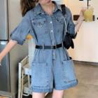 Short-sleeve Denim Shirt Romper