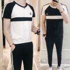Set: Short-sleeve Color Block T-shirt + Sweatpants