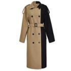 Two-tone Belted Double-breasted Trench Coat