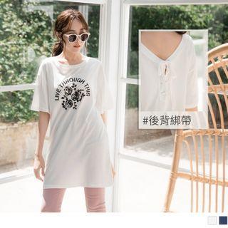 Lace-up Back Flower-print Long Top