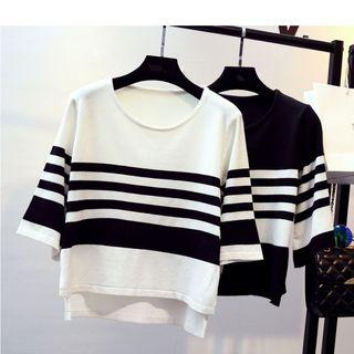 Striped 3/4-sleeve Knit Pullover