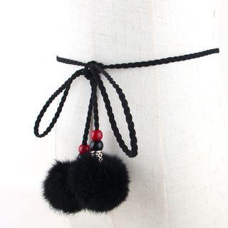 Braided Cord Belt With Pom Pom